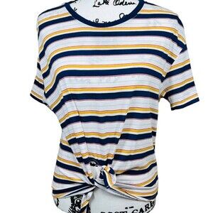 Garage Blue tee short sleeve crew neck striped  front knot top size L costal